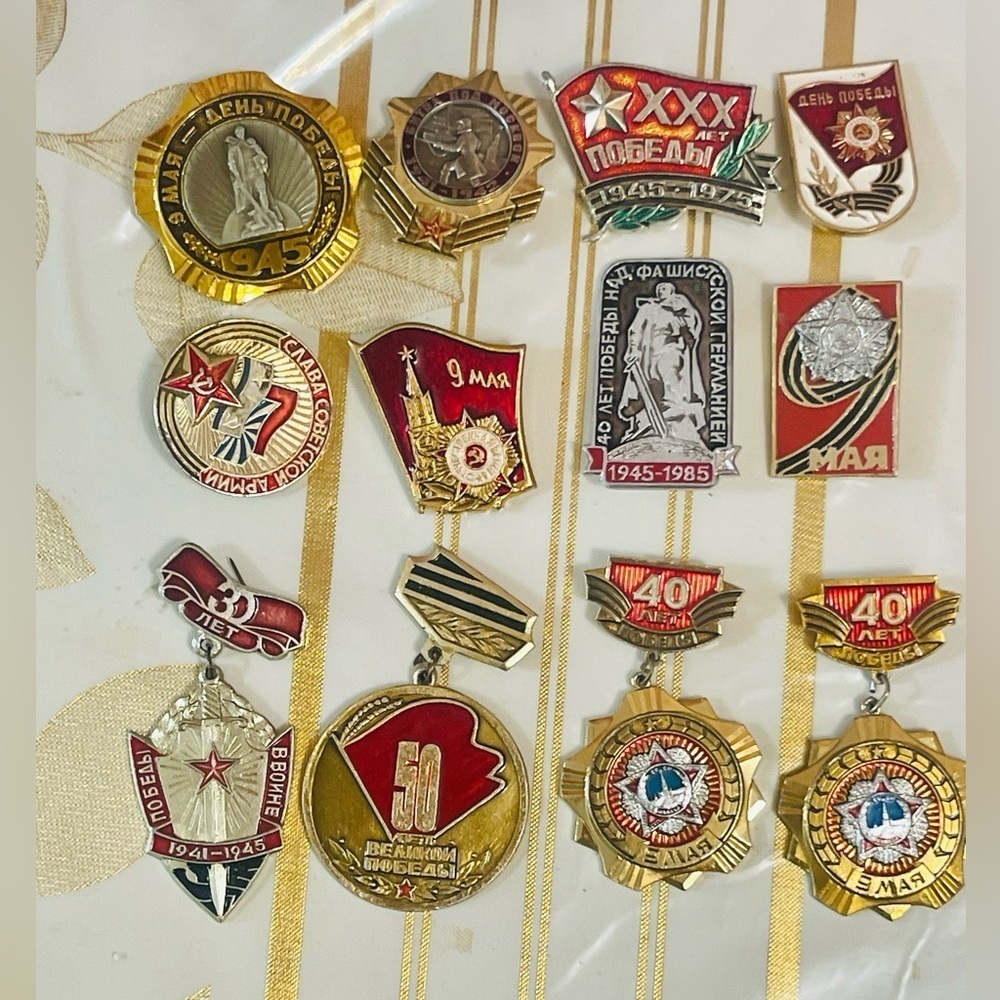 VTG RARE Lot Of 15 Badges Medals Soviet Era USSR victory in World War II 9 MAY